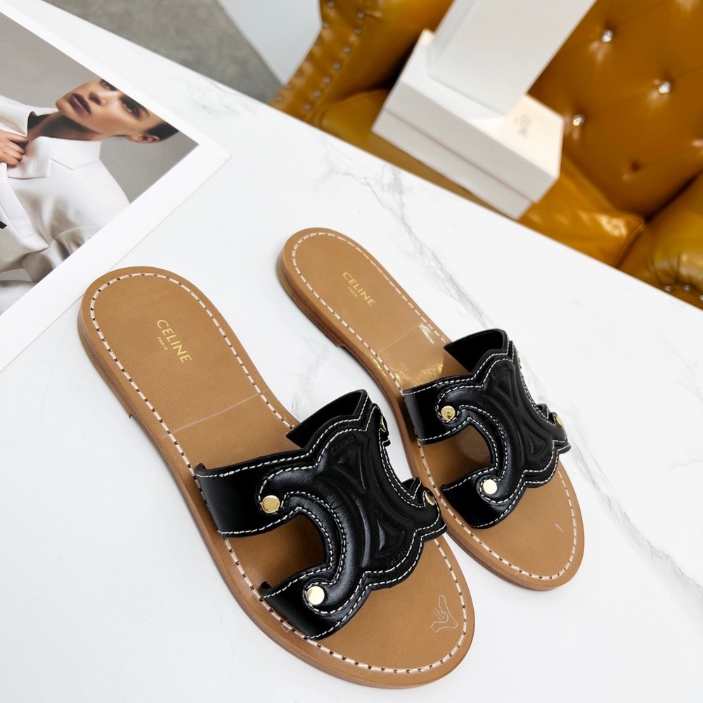 Celine Black Leather Women's Sandals